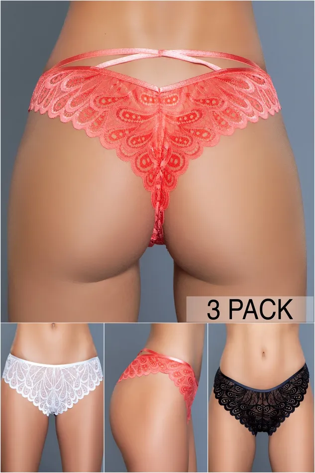 Anal Be Wicked Kelani Panties 3 Pack Coral Black White