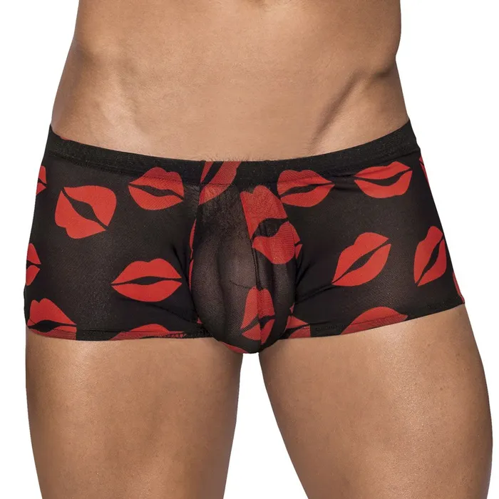 Anal Male Power Lingerie Mini Short Sheer Lips Black Large