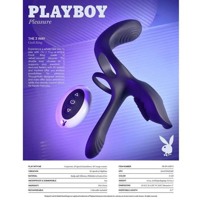Male Sex Toys Evolved Novelties Playboy The 3 Way Cock Ring with Remote Control