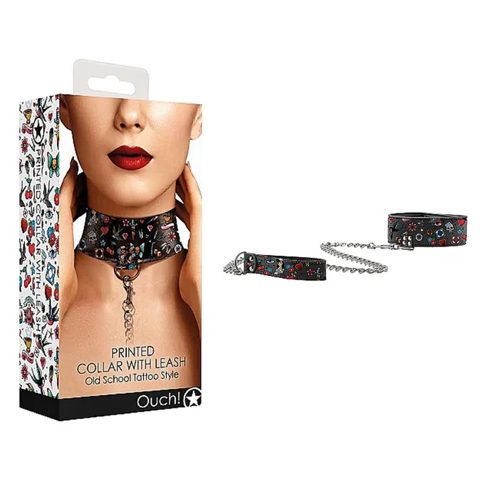 Male Sex Toys Old School Printed Collar With Leash Shots America LLC