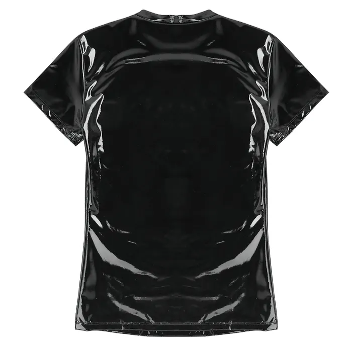 Anal EVEs SECRETS Mens Black Wetlook Tight TShirts Male Night Parties TShirts Sexy Outfits