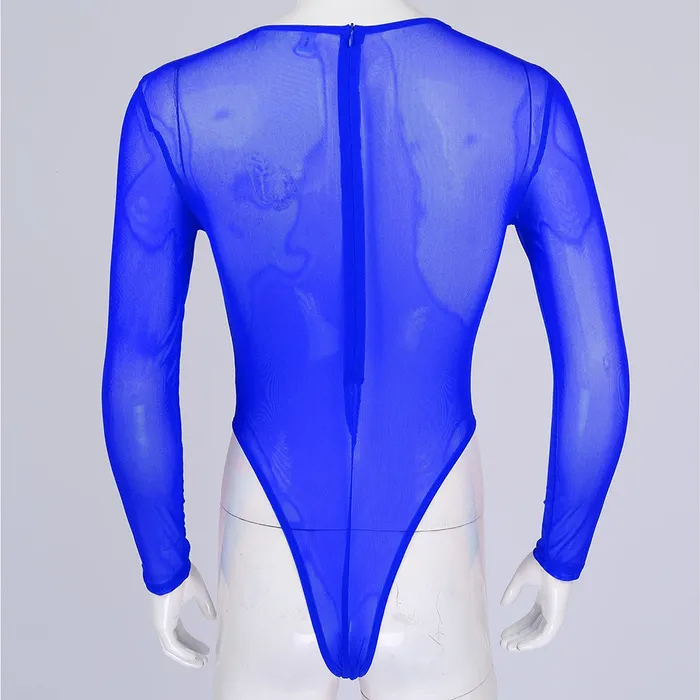 Male Sex Toys EVEs SECRETS Mens Transparent Mesh Bodysuit with Zipper Back Male Sexy High Cut SeeThrough Underwear