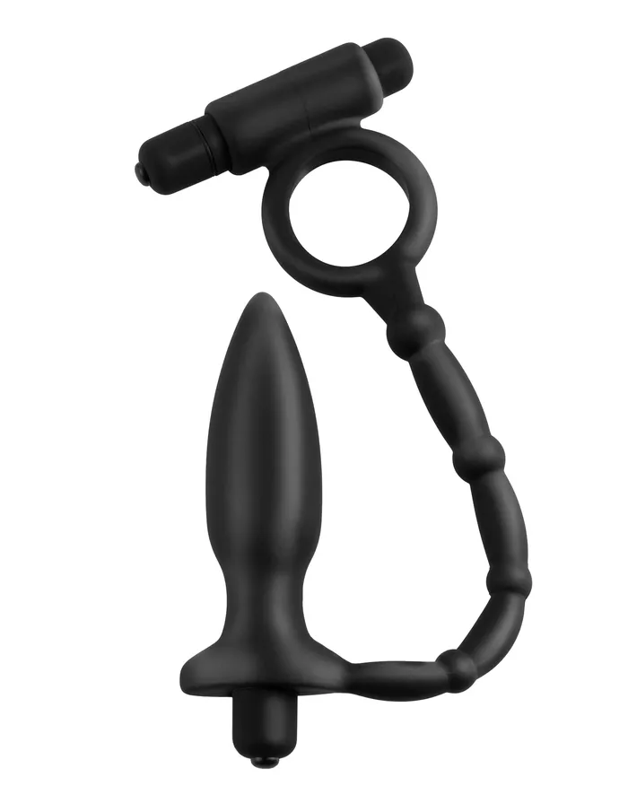 Pipedream Anal Fantasy Collection Ass Kicker with Cock Ring Black 4 inch Vibrating Butt Plug with Cock Ring JCAP Male Sex Toys