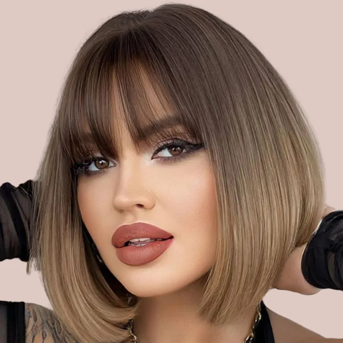House of Chastity HOC3103 Brown Bob Wig With Straight Fringe Female Sex Toys