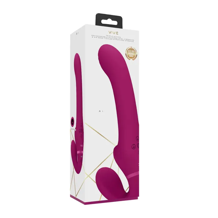 SHOTS Vibrators SHOTS Ai Dual Vibrating Air Wave Tickler Strapless Strap On Pink