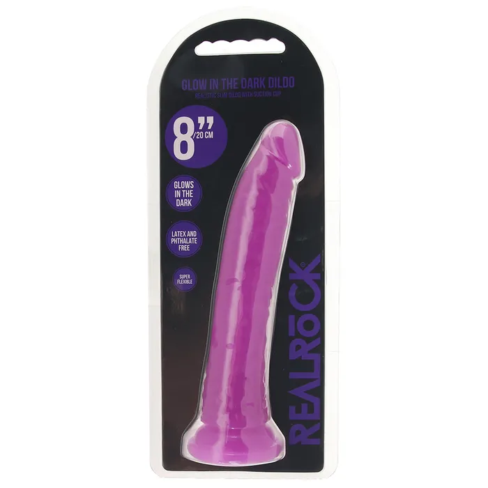 Dildos Shots Toys RealRock Glow In The Dark 8 Inch Slim Dildo in Purple Dildos Shots Toys RealRock Glow In The Dark 8 Inch Slim Dildo in Purple