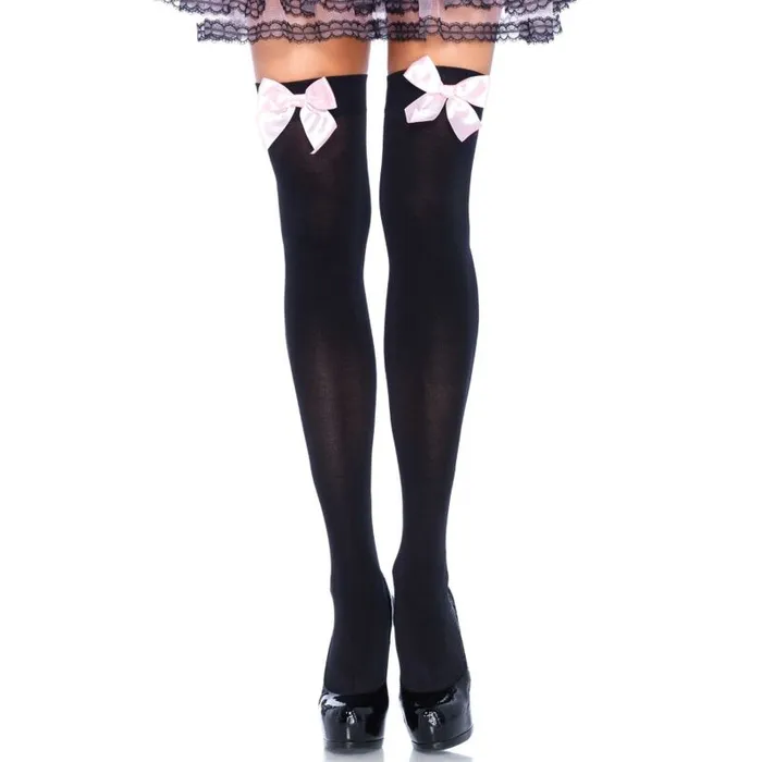 Leg Avenue LEG AVENUE BLACK NYLON THIGH HIGHS WITH PINK BOW ONE SIZE Vibrators Leg Avenue LEG AVENUE BLACK NYLON THIGH HIGHS WITH PINK BOW ONE SIZE Vibrators