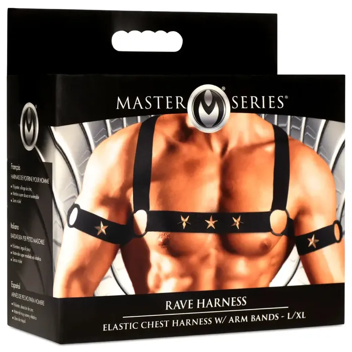 Rave Harness Elastic Chest Harness With Arm Bands XR Brands Female Sex Toys