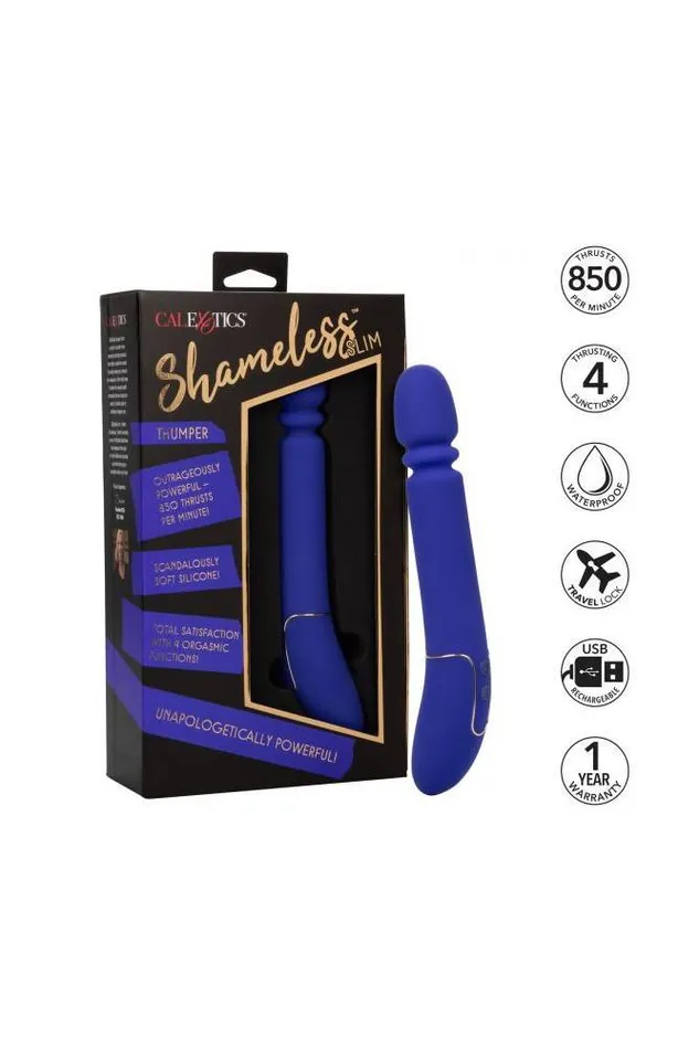 Cal Exotics Vibrators Cal Exotics Shameless Slim Thumper Thrusting Vibrator Blue