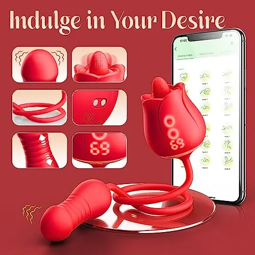 Female Sex Toys Amovibe Rose Vibrator with Rotating Tongue Thrusting Vibrator